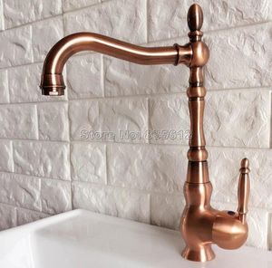 Kitchen Faucets Arrivals Fashion Deck Mounted Red Copper Single Lever Bathroom Faucet Swivel Spout Basin Mixer Vessel Sink Wnf423