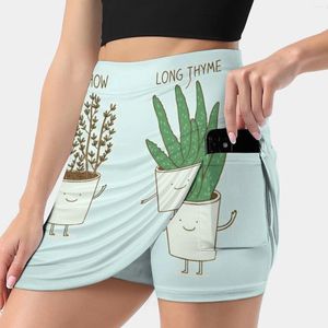 Röcke Garten Etikette Frauenrock mit Taschen -Vintage -Drucken einer Linie Sommerkleidung Pflanze Topf Natur