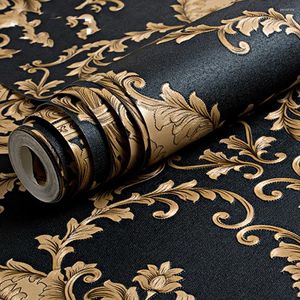 Papéis de parede 3d de alta grau Black Gold Luxury Composto textura metálica Damask Papel de parede Decoração moderna do quarto para sala de estar para sala de estar