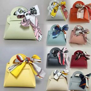 Gift Wrap Easter Eid Wedding Leather Bag Favorite Mini Box Handbag for Guests with Ribbon Packaging to Distribute Party GiftsQ240511