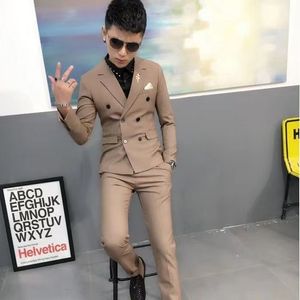 Erkekler Suits Blazers Moda Erkekler Çifte Bravatalı Ekose Takım Pantolon 2 PCS Seti / Erkek İnce Fit İş Düğün Blazers Ceket Pantolonları #19