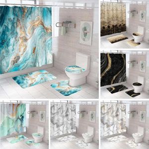 Duschvorhänge 4-teiliges Vorhang Badezimmer mit Anti-Rutsch-Teppich Toilettenabdeckung Teppich Set moderner 3D-Druck wasserdicht