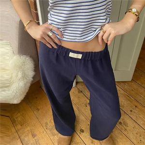 Pantaloni da donna y2k baggy 2000 estetico donna casual colore solido elastico a bassa vita bassa pantaloni sciolti quotidianamente streetwear