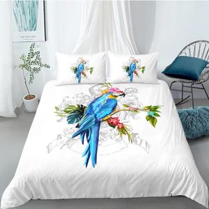 Yatak takımları 3D yorgan kapağı çanta yastık shams tam ikiz tek çift boyutlu hayvan papağanı özel beyaz yatak çarşafları