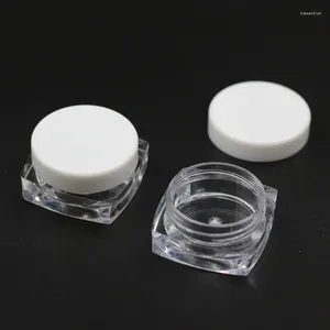 Lagringsflaskor 100 st 3g gram klara fyrkantiga kosmetiska krämburkar med vitt lock tom makeup containrar provförpackning