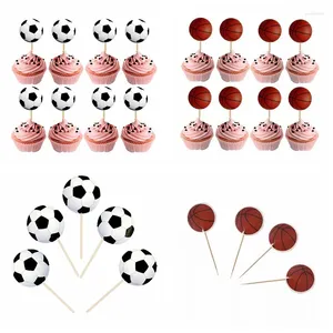 Вечеринка поставки 24шт/пакеты мальчики Favors Favors Theme Theme The Topper Topper Happy Birthday Soccer Cupcake Toppers с палочками украсить топ