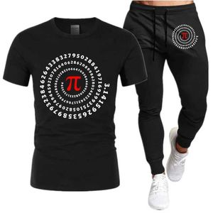 Erkeklerin izleme pi sembolü eskiz baskı erkek giyim kısa kollu tişört fitness koşu pantolon yaz seti iki parçalı q2405010