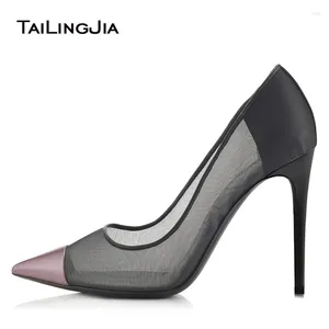 Sapatos de vestido saltos de malha steletto bombas sexy salto alto salto pontado da quadra de mulheres festas noturnas de tamanho grande por atacado 2024 venda