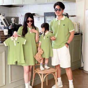 Summer Parent-child Love Clothes for The Whole Family Look Clothing Dad Son Matching Same T Shirt Baby Romper Mom Daughter Dress 240507