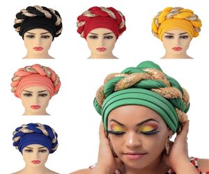 Avvolgimento arabo per sciarpa musulmana hijabs turbanti africano headtie paillettes cappello intrecciata per donne accessori per capelli headwrap beanie pieghettate 2207257252140