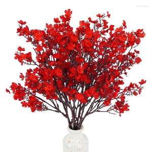 Decorative Flowers 6/15Pcs Babys Breath Artificial Silk Red Faux Real Touch Gypsophila Bouquet For Christmas Home Wedding Decor