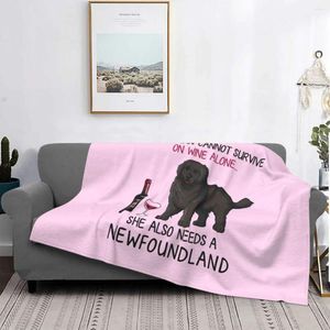 Blankets Foundland And Wine Funny Dog Blanket Warm Fleece Soft Flannel Pet Puppy Lover Throw For Bedroom Couch Office Autumn