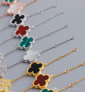 S925 Серебряные ювелирные ювелирные украшения Clover Bracelets с черным агатом Clover для женщин серебряный розовый золото браслет F6654198