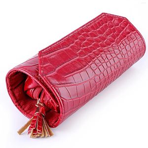 Aufbewahrungstaschen rollen faltbare Schmuckkoffer Tasche geschmeidiges Leder Wildledermaterial für mehrere Halsketten Ringe Armbänder