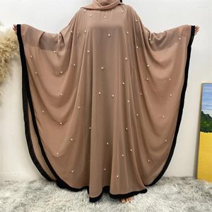 Ethnic Clothing Muslim Women Bat Sleeve Patchwork Robe Hijab Islamic Dubai Solid Chiffon Bead Burqa Abaya Party Gown