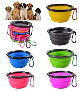Fahrt zusammenklappbare Hundekatze Fütterungsschüssel Zwei Styles Haustier Wasserschale Feeder Silicon Faltbare Schüssel mit Haken 18 Styles bis 6187514