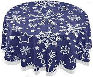 Tala de toalha de mesa Toleta de mesa Blue Christmas Snowflakes Round com refeições de alcance de renda Dining resistente a manchas 60 na capa para jantar em casa