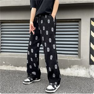 2024 Gothic Skull Volldruck Casual Kordelzug Baggy Männer Trailsuit Hose Corduroy gerade Jogginghose Männliche Hüfte Hop Hop Long Hosener