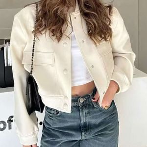 Women Fashion With Pockets Bomber Jacket Coats Vintage Long Sleeve Front Button Casual Female Outerwear Chic Tops