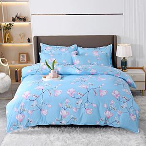 Bedding Sets Magnolia Floral Duvet Capa Conjunto de Flores Botânicos Ramos Reversível Coverpillowcase Twin/King Blue Quilt