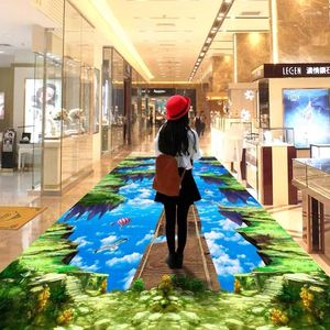 Wallpapers Bacal Custom Any Size PVC Po Wallpaper 3D Blue Sky White Clouds Floor Mural Sticker Wood Bridge Walkway Outdoor