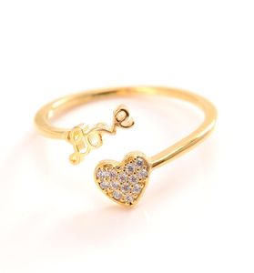 Woman Love rings Lovely 24 k CT Fine Solid Gold GF CZ Stones Ring Adjustable Size OpeningRing Cute HeartShaped Jewelry9036261