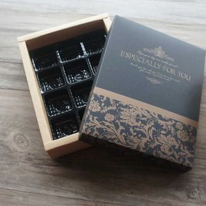 Hediye Sargısı 12.2 * 16.2 4cm Zarif Siyah ve Sarı Çiçek 10 Set Çikolata Şeker Kağıt Kutusu Doğum Günü Partisi Düğün Paketleme Q240511