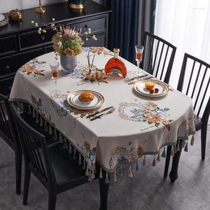 Table Cloth European Jacquard Cover Oval Tassels Dining Coffee Tablecloth Party 3D Flower Dense Fabric Luxury 140x240cm