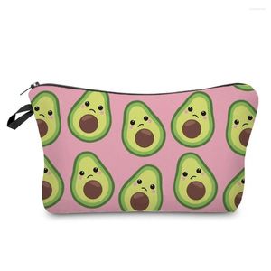 Stume da stoccaggio Donne Cosmetica Cute Avocado Cartoni animati Serie ECO Organizzatore Borsa da toilette Stampa Fashi