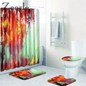 Bath Mats Zeegle Colourful Curtain With Mat Set 4pcs Toilet Rug U Type Anti-slip Shower Doormat Washable