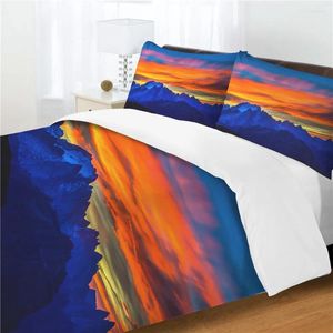 Yatak Setleri Muhteşem dağ manzaralı desen 3D Yastık ile Çift Banka Baskı Sıcak yumuşak yorgan seti