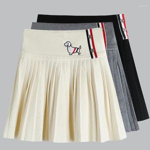 Юбки Спринг-вязаная плиссированная юбка A-Line Women Sweet Preppy Puppy Emelcodery Высокая талия Slim Vintage Mini Y2K Faldas K260