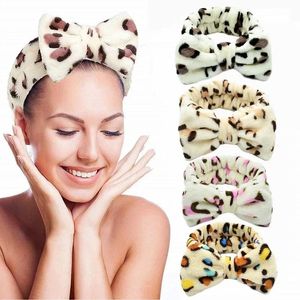 2024 New Wash Face Headbands for Women Girls Coral Fleece Bow Headband Leopard Makeup Headwear Elastic Head Wrap Hair Accessories- for Coral Fleece Hair Accessory
