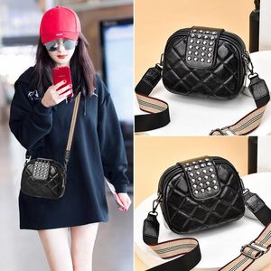 Backpack Rivet Embroidered Line Width Shoulder Strap Small Round Bag Simple Net Red Lovely Single Diagonal Cross Texture