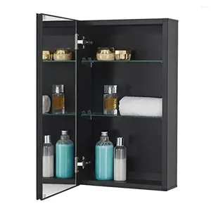 Scatole di stoccaggio mobile da parete del bagno in alluminio nero con ripiani di vetro regolabili a specchio morbido cerniera chiusa 14 x 24 pollici Apertura reversibile