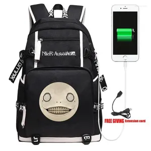 Backpack -Spiel Nier Automata USB Unisex Travel Schulter -Laptop -Taschen Cartoon Teens Kinderstudent School Bookbag