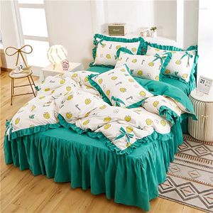 Conjuntos de roupas de cama 2024 Conjunto coreano Lixando de algodão pura Simplicidade Princesa Cama Filas de capa de colcha de colcha