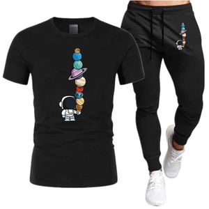 T-shirt da uomo da uomo da uomo set da uomo a maniche corte e pantaloni da jogging di fitness nuovissimi per la pista astronauta uniforme q2405010