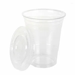 Disposable Cups Straws 360/500ml 50pcs Clear Plastic With Lids For Iced Cold Drinks Coffee Tea Smoothie Bubble Boba Milkshake Glasses