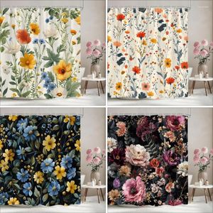 Shower Curtains Vintage Floral Curtain Colourful Flower Watercolour Artist Home Polyester Fabric Bathroom Decor