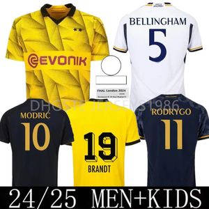 24 25レアルマドリードサッカージャージReus Dortmunds 2023 2024 Borussia Soccer Haller Vini Jr Bellingham Neongelb Hummels Brandt Men Kids