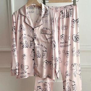 Домашняя одежда сладкая одежда Летняя весенняя ночная одежда пижамы 2pcs рубашки девочка с длинным рукавом