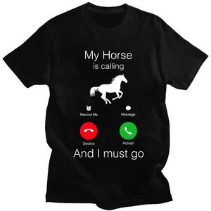 T-shirt maschile Il mio cavallo sta chiamando e devo andare a fare la novità del compleanno divertente magliette grafiche da donna da uomo Tops di moda di grandi dimensioni T240510