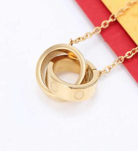 C Pendant Necklaces love double ring titanium steel nelace fashion stainls clavicle chain jewelry trend MO715932597