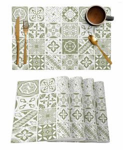 Bordmattor keramiska plattor Medelhavet Flower Square Green Kitchen Table Seary Cup Bottle Placemat kaffekuddar 4/6 st skrivbord