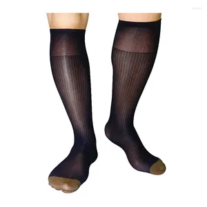 Meias masculinas estilo homens nylon seda listrada machos de vestido formal dedo dedo azul puro marinho branco preto sexy