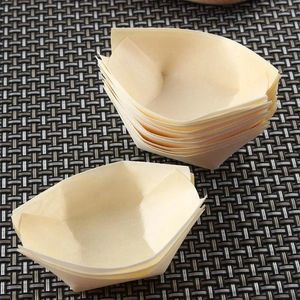 Disposable Dinnerware Home Boat Trays Serving Paper Cake Sushi Kitchen 50pcs Pine Tool Shape Wood Bakeware Tray Creative