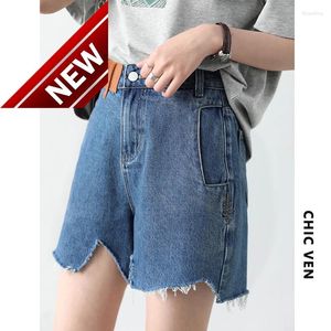 Kvinnors jeans retro kvinnors denim shorts oregelbundet klippt blå hög midja kort för kvinnor streetwear byxor damer sommar 2024