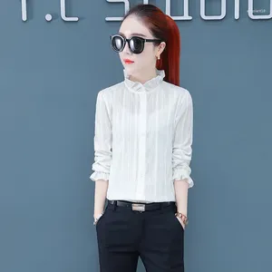 Women's Blouses Versatile Stand Up Collar Shirt Long Sleeved Top Korean Version Of Spring And Autumn Westernized Pure Cotton