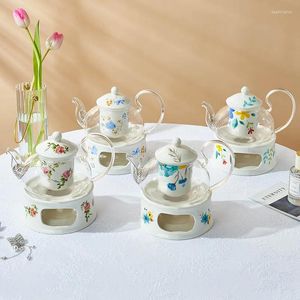 Tazze in ceramica europea in vetro fiore tea pentola candela riscaldamento frutta inglese pomeriggio set acqua fredda